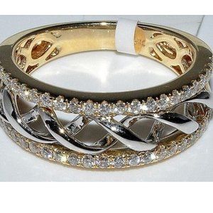 18K Yellow Gold Hollow 2 Tone Twist Design Ring